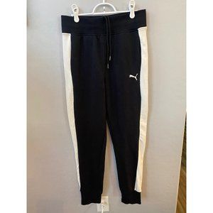 NEW Puma T7 Sweatpants Joggers, Black with White Side Stripe, Sz Medium